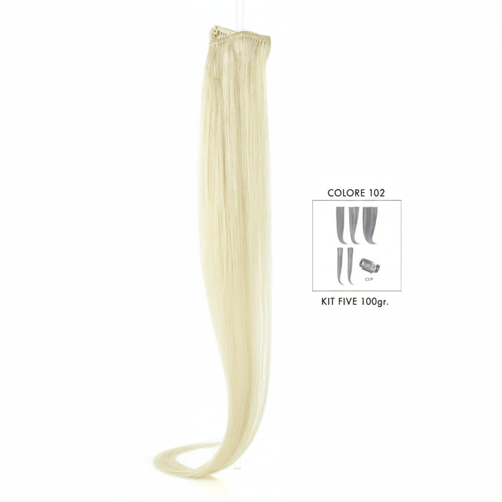 DI BIASE HAIR - Extension Clip 5 pezzi - 100 gr | 102 Biondo Chiarissimo Cenere
