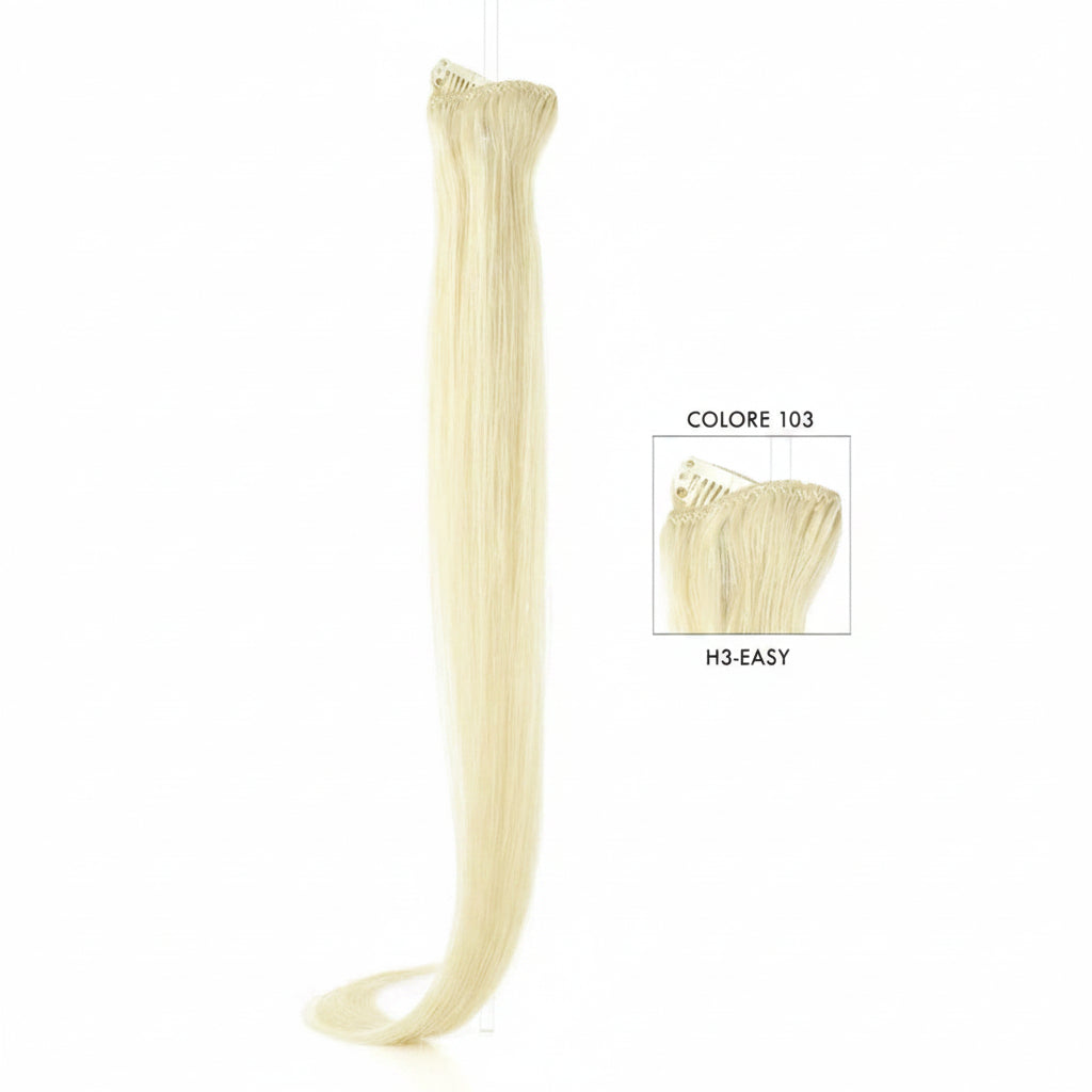 DI BIASE HAIR - Extension Clip 3 pezzi - 60 gr | 103 Biondo Platino Ultra Chiarissimo Dorato