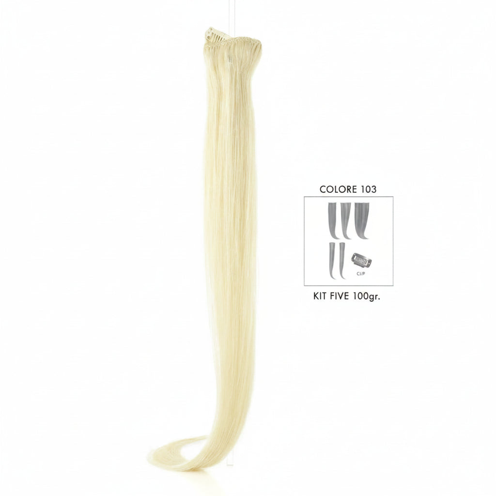 DI BIASE HAIR - Extension Clip 5 pezzi - 100 gr | 103 Biondo Platino Ultra Chiarissimo Dorato