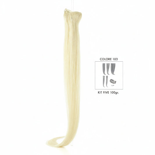 DI BIASE HAIR - Extension Clip 5 pezzi - 100 gr | 103 Biondo Platino Ultra Chiarissimo Dorato
