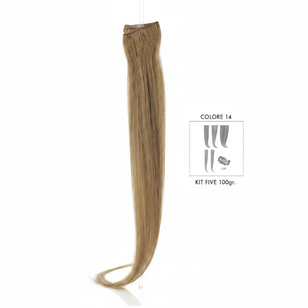 DI BIASE HAIR - Extension Clip 5 pezzi - 100 gr | 14 Biondo Chiaro Dorato Rame