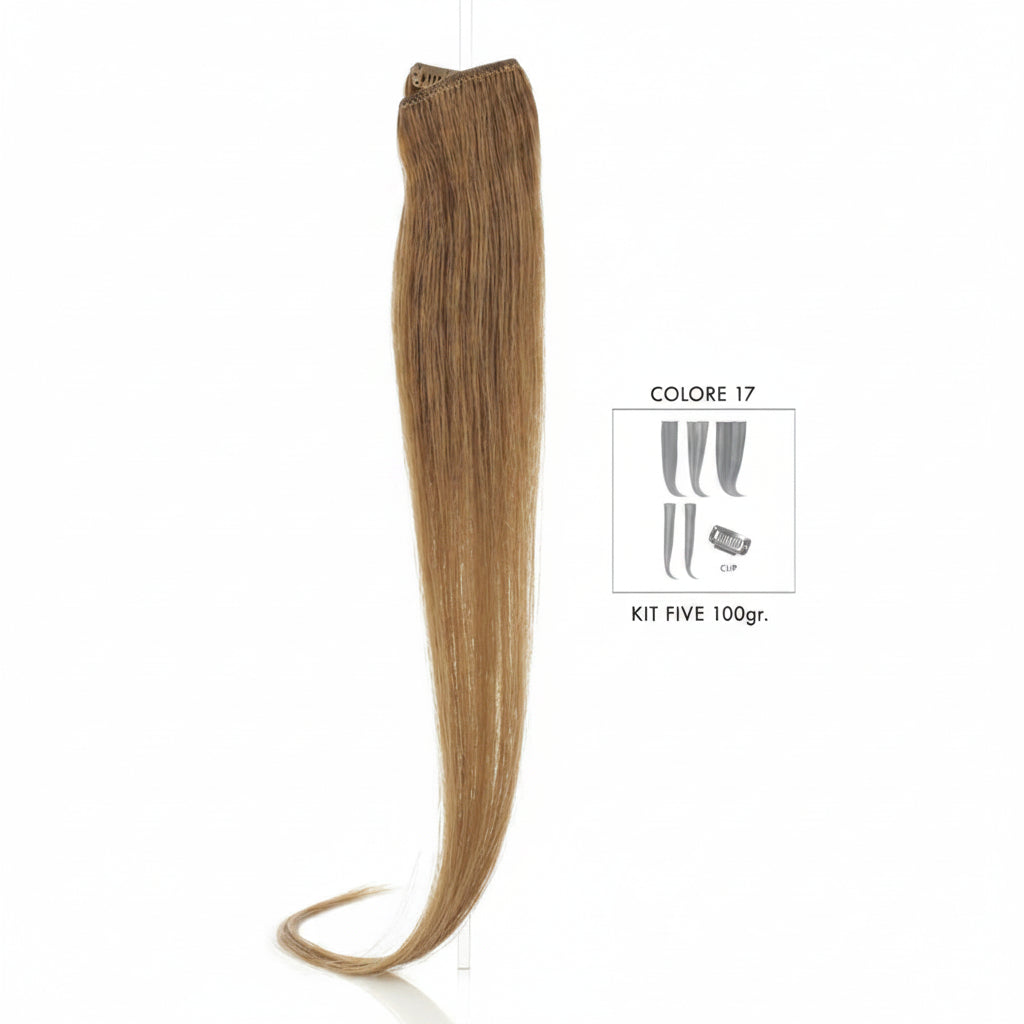 DI BIASE HAIR - Extension Clip 5 pezzi - 100 gr | 17 Biondo Dorato Rame Intenso
