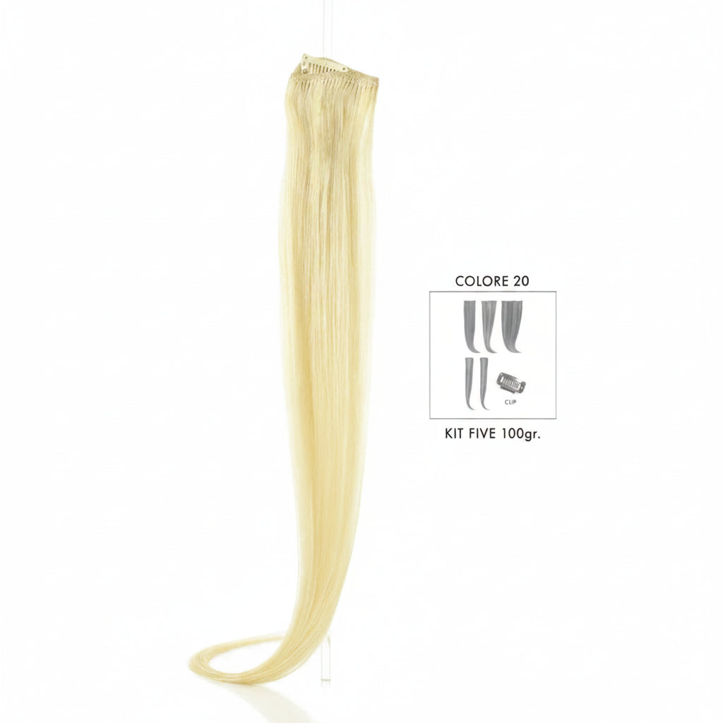 DI BIASE HAIR - Extension Clip 5 pezzi - 100 gr | 20 Biondo Platino Dorato