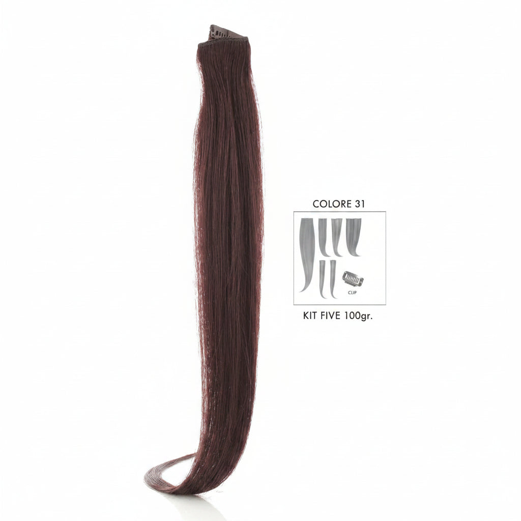 DI BIASE HAIR - Extension Clip 5 pezzi - 100 gr | 31 Castano Mogano Acceso