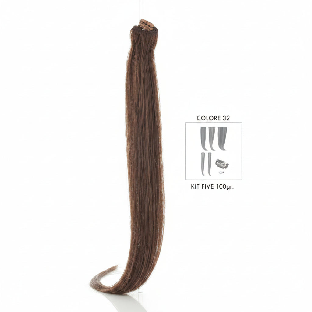 DI BIASE HAIR - Extension Clip 5 pezzi - 100 gr | 32 Castano Mogano