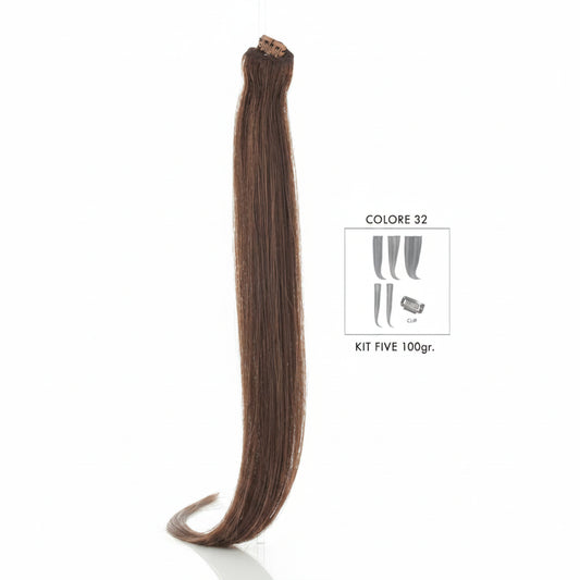 DI BIASE HAIR - Extension Clip 5 pezzi - 100 gr | 32 Castano Mogano