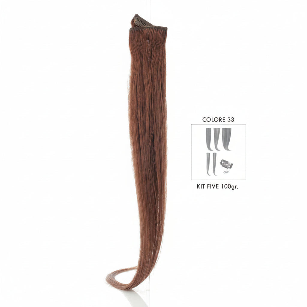 DI BIASE HAIR - Extension Clip 5 pezzi - 100 gr | 33 Castano Mogano Chiaro