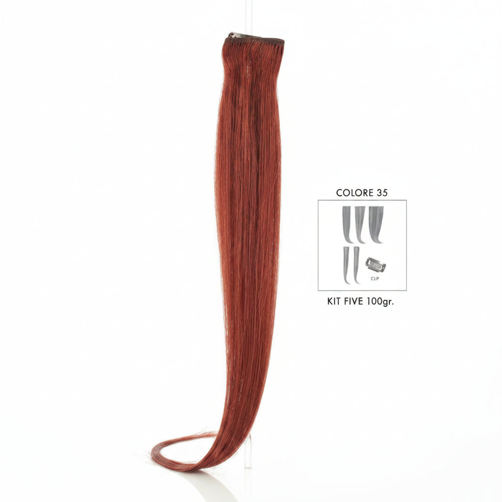 DI BIASE HAIR - Extension Clip 5 pezzi - 100 gr | 35 Rosso Intenso