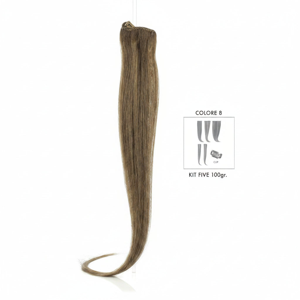 DI BIASE HAIR - Extension Clip 5 pezzi - 100 gr | 8 Biondo Scuro Naturale