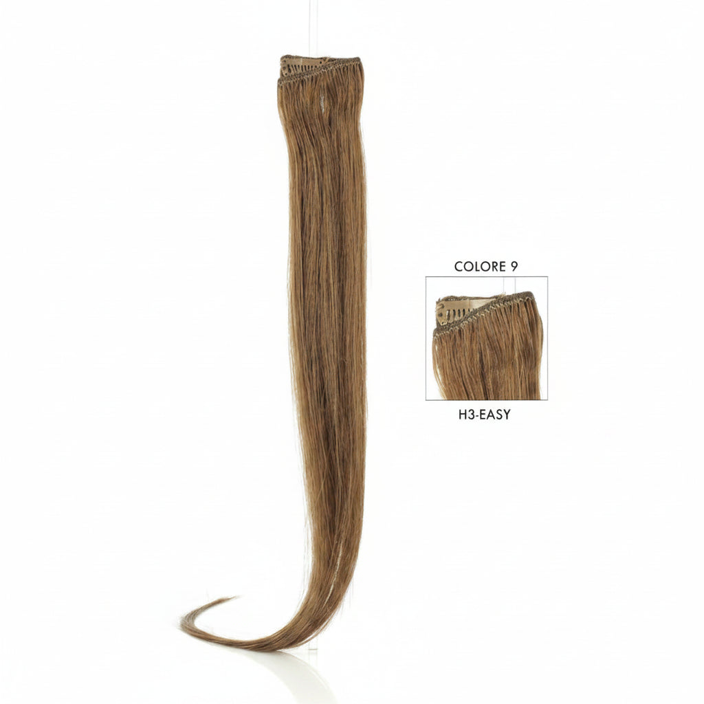 DI BIASE HAIR - Extension Clip 3 pezzi - 60 gr | 9 Biondo Scuro Naturale Dorato