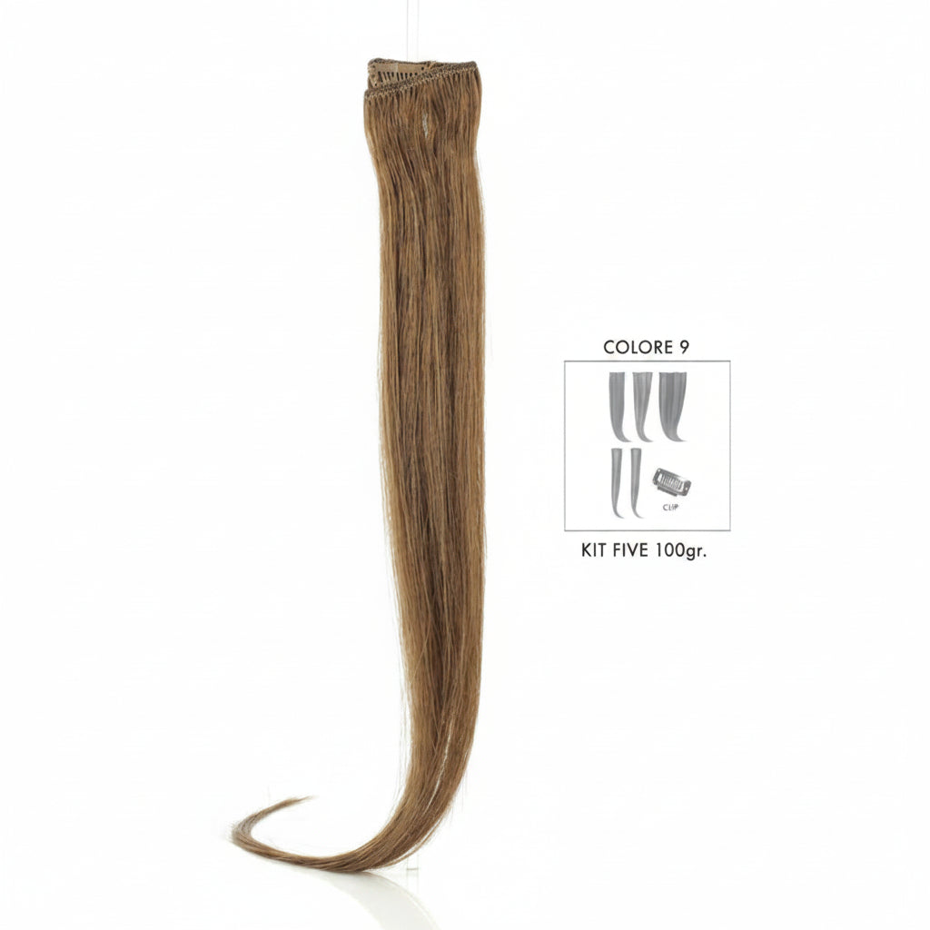 DI BIASE HAIR - Extension Clip 5 pezzi - 100 gr | 9 Biondo Scuro Naturale Dorato