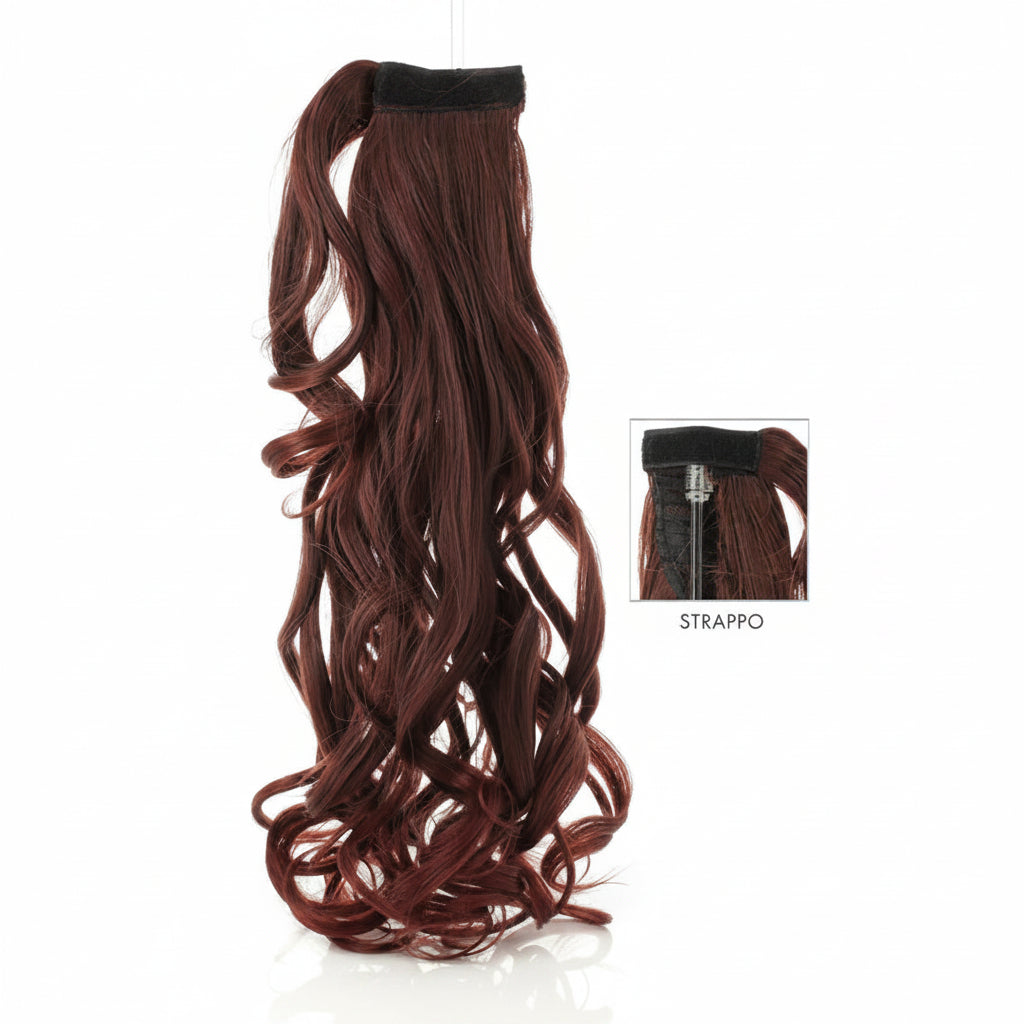 DI BIASE HAIR - Toupet Gaia ondulato 70cm | 33 Castano Mogano Acceso